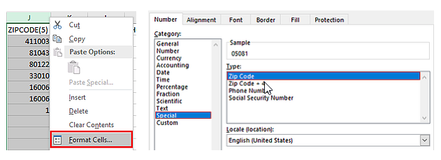 Highlight the ZipCode Column